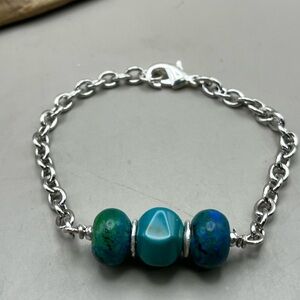 Elegant Silver and Turquoise and Chrysocolla Gemstone Bracelet
